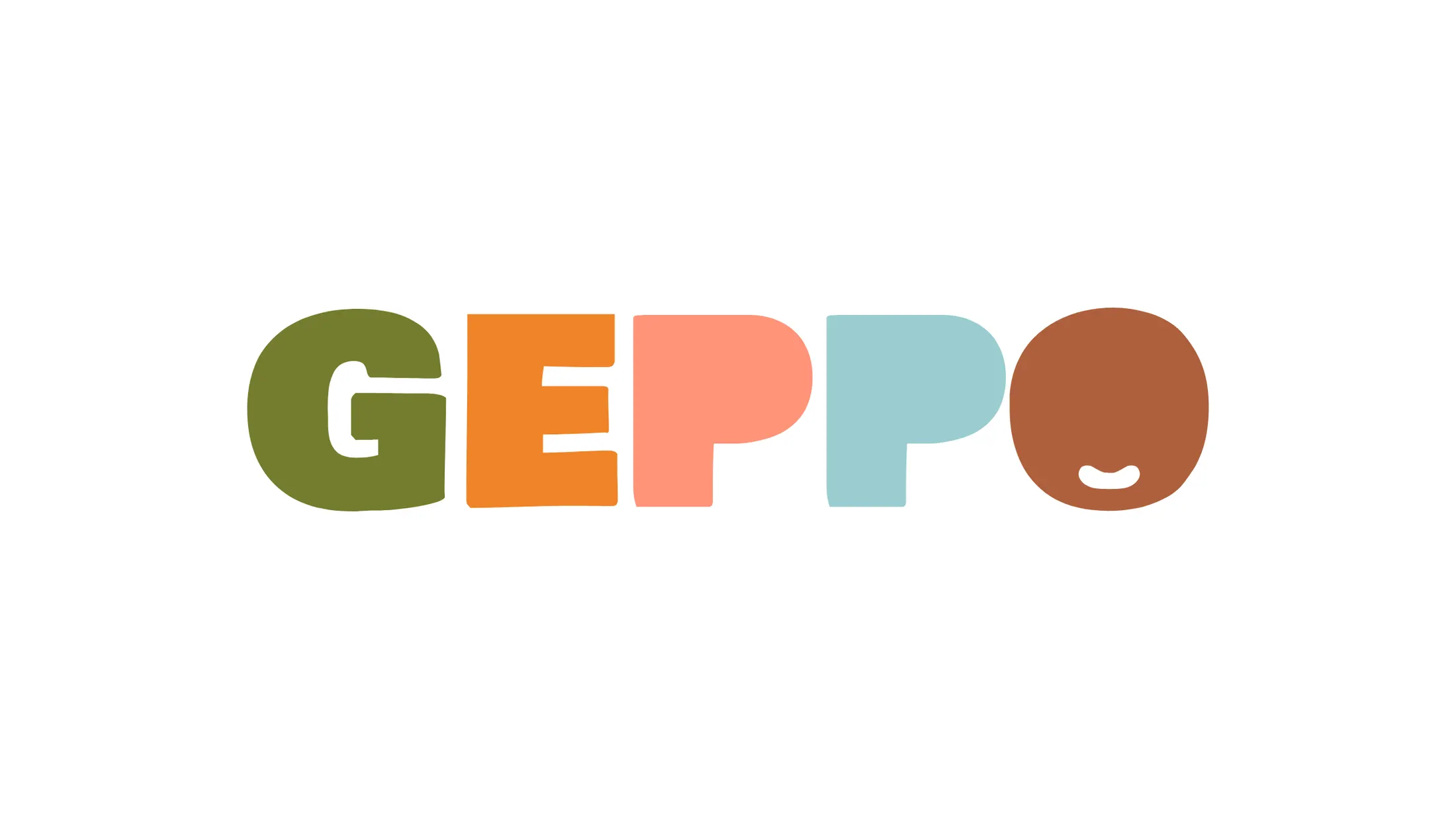 GEPPO logotype in coloured letters, the final O turning into a smiling face