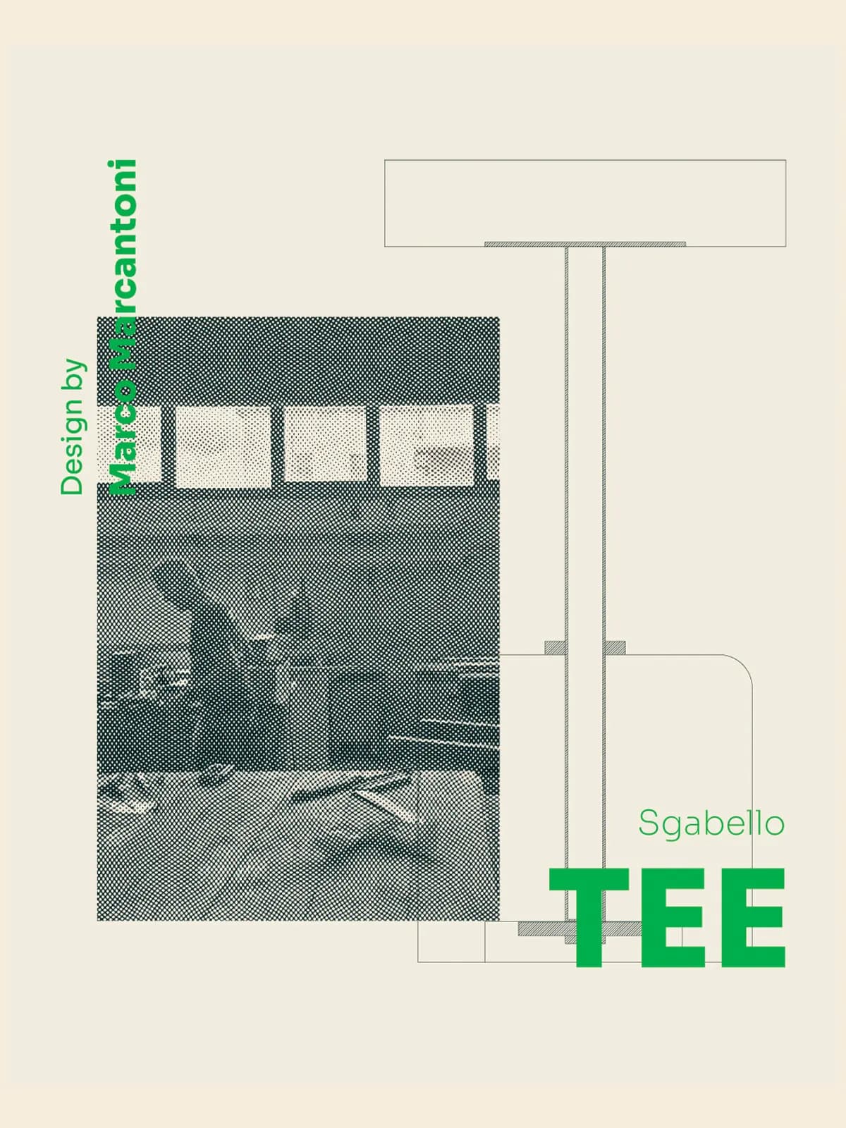 Editorial page with a technical drawing of a stool and the word Tee