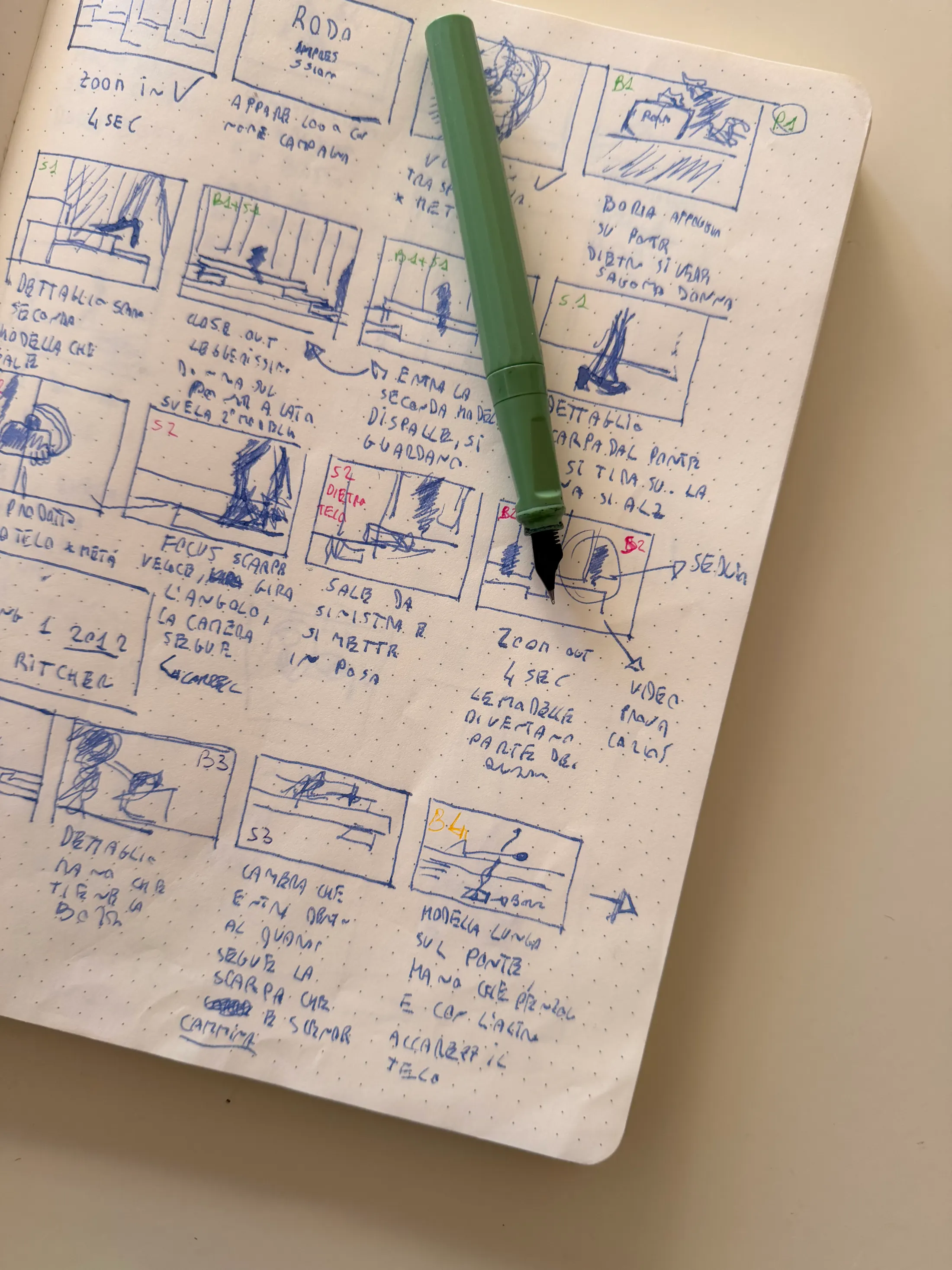 Hand-drawn storyboard at Studio Kubla